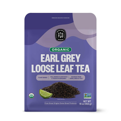 FGO Organic Earl Grey Black Tea, 16 Ounce Loose Leaf Bulk Resealable