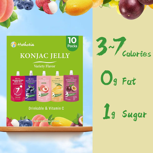 Pack (26g) 16 Packs Hethstia Konjac Jelly Pouch Drinkable Variety and High Protein Ramen Noodles, Plant-Based Vegan