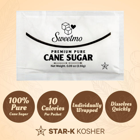 Packets 1000 Count Packets, Packets Sweetmo Sugar Pure Cane White Granulated Sugar Individual Wrapped, Bulk for Coffee