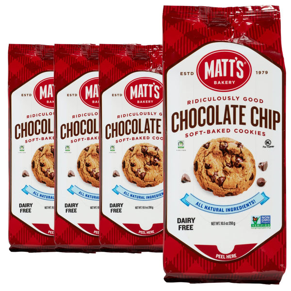 Matt's Bakery Chocolate Chip Cookies - Soft-Baked, Non-GMO, All-Natural Ingredients; 4 Bags (10.5oz Each)