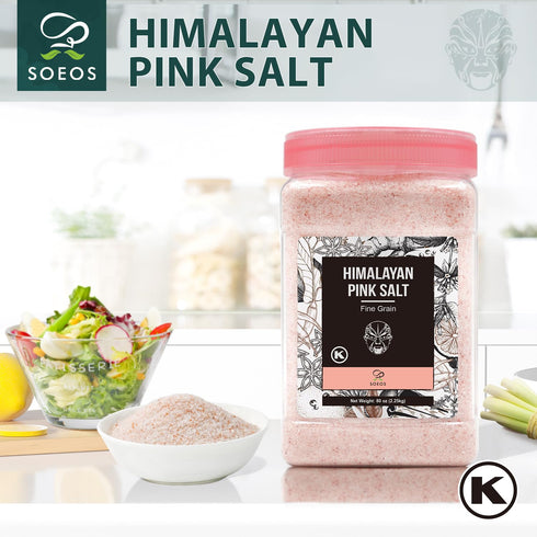 80oz (5 Soeos Himalayan Pink Salt, Fine Grain, Pound), Non-GMO Himalayan Salt, Kosher Salt, Pink Himalayan Sea Salt