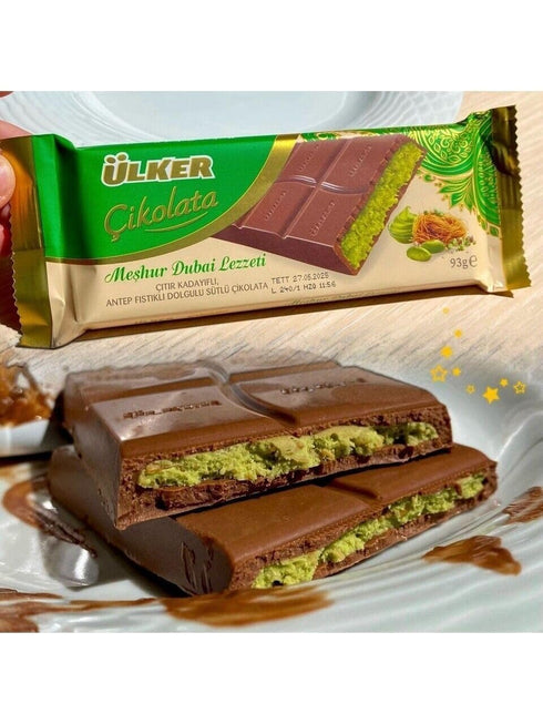 iron shield 93g, Pack 2 Ulker Cikolata Dubai Chocolate Bar with Kadayif and Pistachio Filling