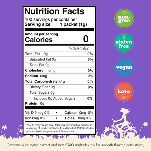 NuNaturals White Stevia Powder Packets, Single-Serve, Zero Calorie Sugar Substitute, 100 Count