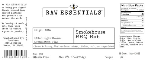 10 Raw Essentials Smokehouse BBQ Rub - Sweet and Savory Barbecue Seasoning for Brisket, Chicken, Pork & Vegetables