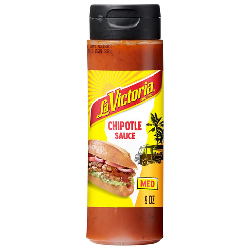 LA VICTORIA Chipotle Sauce Medium, Shelf Stable, 9oz Plastic Bottle (8 pack)