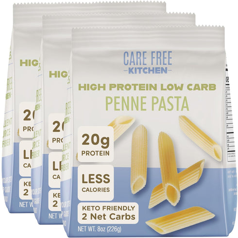 Care Free Kitchen Plain Penne 8oz (3 Pack) Keto Pasta Noodles, 20g