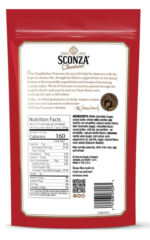 Sconza Pack 3 (4.5 Chocolate Candy Cane Almonds | Roasted Almonds with Peppermint Candy Crunch | of Ounce Each)