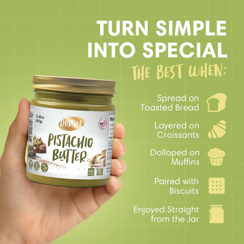 60% (450g) DORREL - Pistachio Butter, Dairy-Free Spreadable Butter Made from California-Grown Pistachios, No Palm Oil