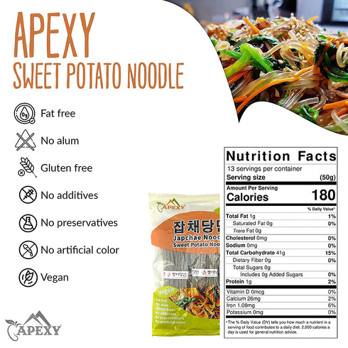 APEXY 100% 24oz (680g) (Pack 2) Sweet Potato Glass Noodles, Japchae Noodles, Korean Vermicelli Pasta, Fat-free