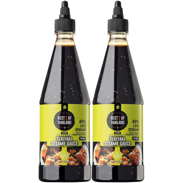 Best of Thailand Sesame Teriyaki Soy Sauce Lite, 2 Bottles of 23.63oz, Low-Sodium