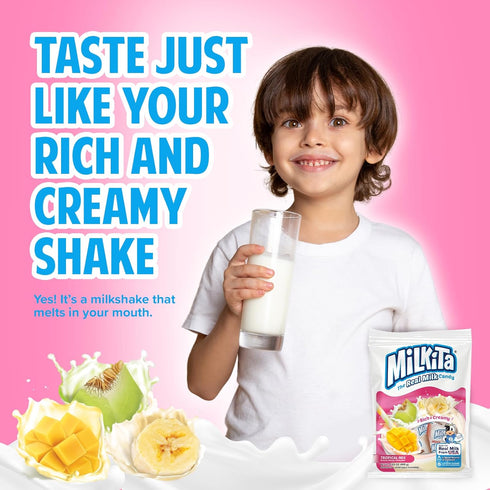 Milkita Creamy Shake Candy Bag - Gluten Free Chewy Candies with Calcium, 25 Pcs (Banana, Honeydew, Mango)