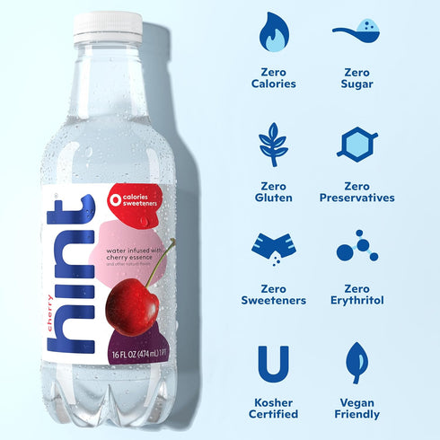 16 Oz (Pack 24) Hint Fruit-Infused Bottled Water, Cherry - Sugar Free Flavored Water with Zero Calories, Naturally
