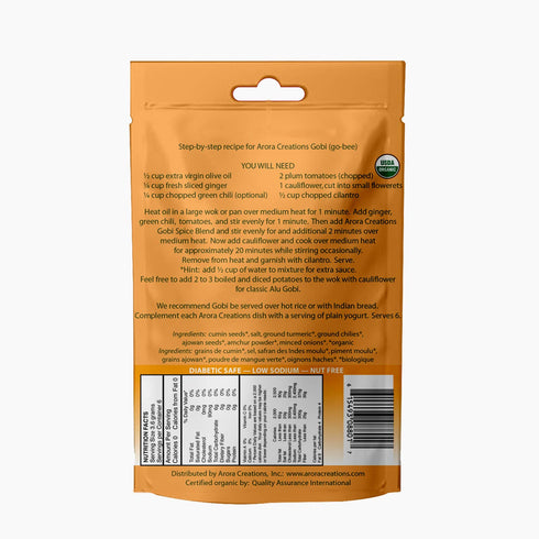 0.8oz (6-Pack) Vegan Organic Gobi Cauliflower Indian Spice Blend - Arora Creations | Gluten Free, Non-GMO, Low Sodium |