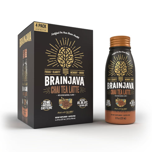BrainJava Oat Milk Chai Tea Latte, Ready to Drink Beverage With L-Theanine, Vitamin