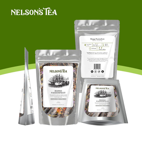 (16 oz) Nelson's Tea Mango Passionfruit - Black Loose Leaf Tea - Irresistible Blend of Black Tea, Dried Mango