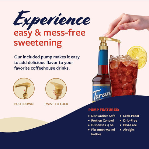 25.4 Oz Torani Sugar Free Syrup, Raspberry Flavored Syrup for Drinks, Zero Calorie, Pump Included, Fl