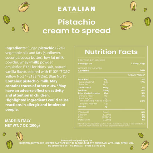 2.2 lb/1000 EATALIAN by AMZ BETTER Pistachio Cream, g, Delicious Spreadable with a Sweet and Unique Taste, Ideal on