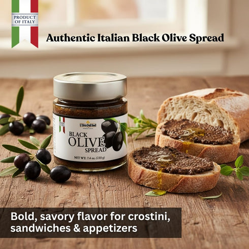 7.4 oz, L'Oro Del Sud Black Olive Tapenade Spread, Italian Olive Spread for Bruschetta,Tapenade Mediterranean Olive