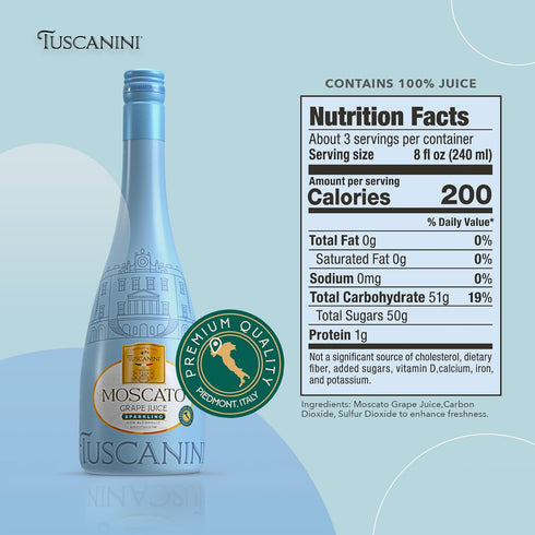 25.3oz (2 Pack) Tuscanini Sparkling Moscato Grape Juice, | Non Alcoholic Italian Moscato | Elegant Champagne Bottle |