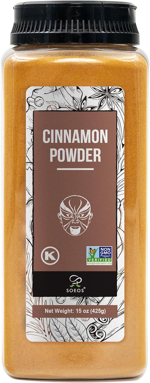 Soeos Cinnamon Powder, Cinnamon, Ground Cinnamon, Cinnamon Sticks, 100% Raw, Non-GMO, Kosher Certified, Cinnamon Seasoning Spice for Coffee, Baking, Cooking and Beverages 15 oz (425g)