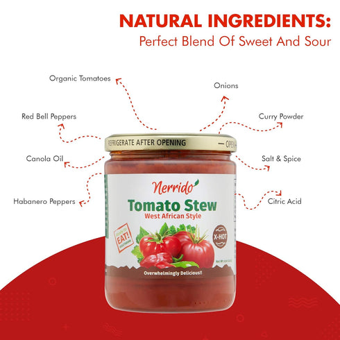 16oz (454g) 4 Pack) Nerrido Canned Tomato Stew &Jollof Rice Red Sauce, African Style Hot Pasta Sauce with Vegetables