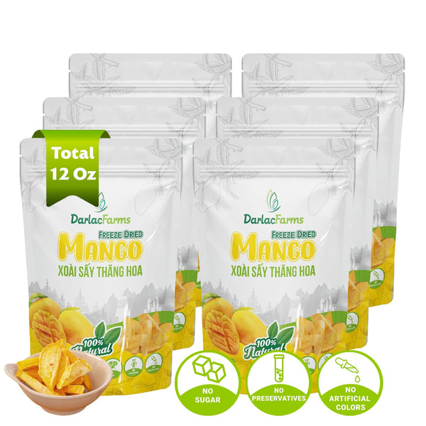 DARLAC FARMS Freeze Dried Mango Slices, Pack 6, No Sugar Added, Healthy
