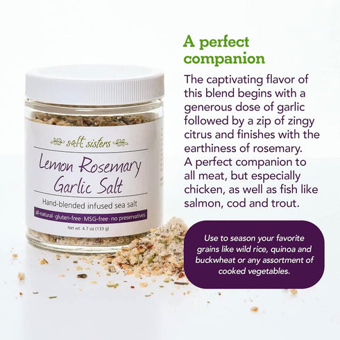1lb s.a.l.t. sisters Lemon Rosemary Garlic Salt | All-Natural, Gluten Free, MSG Free, Non-GMO | Easily Dissolvable