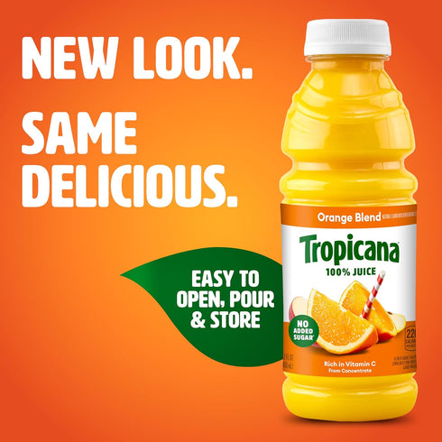 100% 15.2 oz (Pack 12) Tropicana Juice Orange Blend, Single Serve, fl Bottles of - Real Fruit Juice, Vitamin C Rich, No