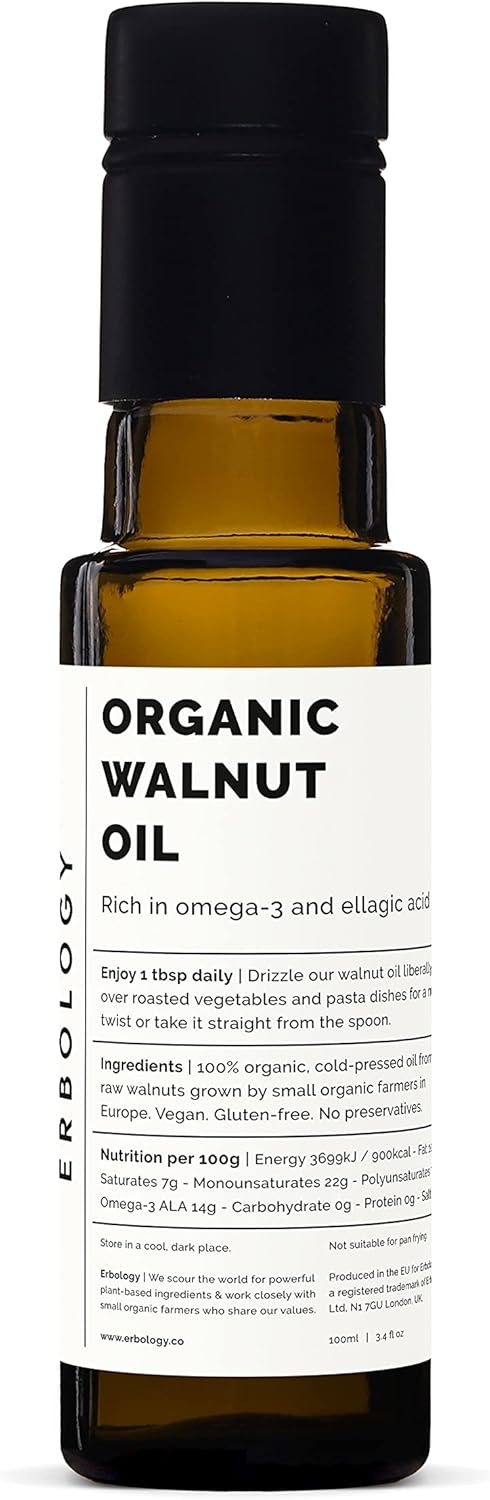 Erbology Organic Walnut Oil 3.4 fl oz - Cold-Pressed - Supports Cognitive