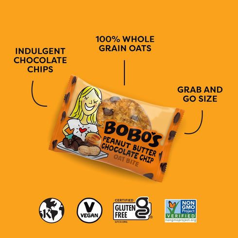 (30 Bobo's Peanut Butter Chocolate Chip Oat Bites, Simple Ingredients, Whole Grain Oats, Plant Based, Non-GMO, Gluten
