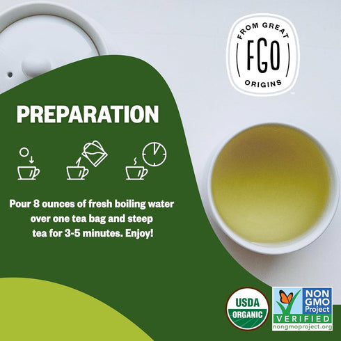 FGO Organic Moroccan Mint Green Tea, 100 Count, Eco-Conscious Tea Bags, Resealable Bag (Pack of 1)