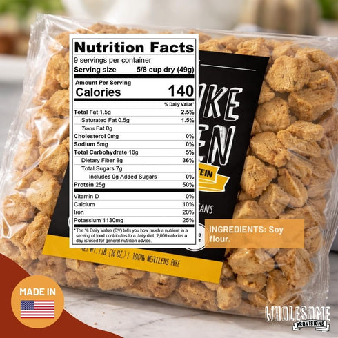 100% #1 (1 Package) Textured Vegetable Protein, Vegan Meat Substitute, Hexane Free, Made with Graded Yellow Soybeans