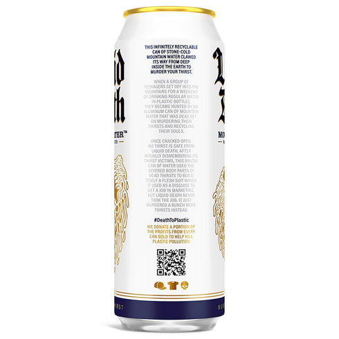 8-Pack (19.2oz Liquid Death, Still Mountain Water, Cans), Real Mountain Source, Infinitely Recyclable Ice-Cold Cans