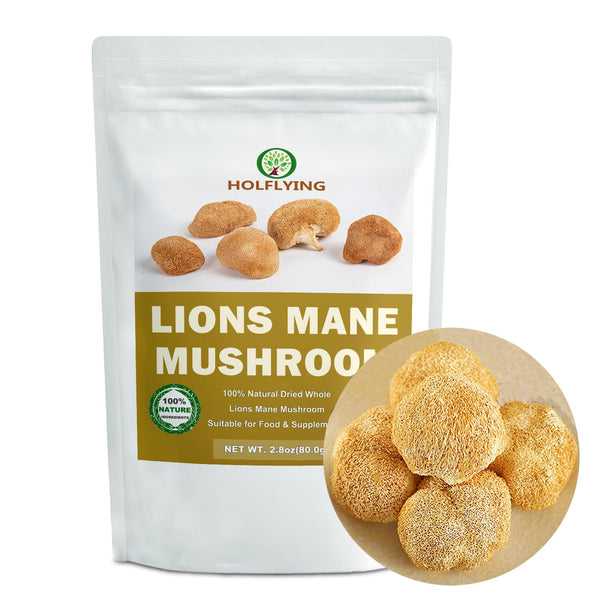 HOLFLYING Dried Whole Lion's Mane Mushroom - 2.8 oz, All-Natural Lion's Mane for