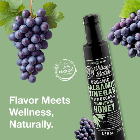 (Pack 2) VILLAGE BATCH Balsamic Vinegar Organic With Raw Organic Wildflower Honey Greek Dressing Balsamic Vinegar