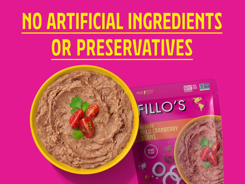10 oz 6, Fillo's Refried Beans - Made with Roman Borlotti Beans aka Cranberry Beans, Ready to Eat, Pk of Gluten-Free