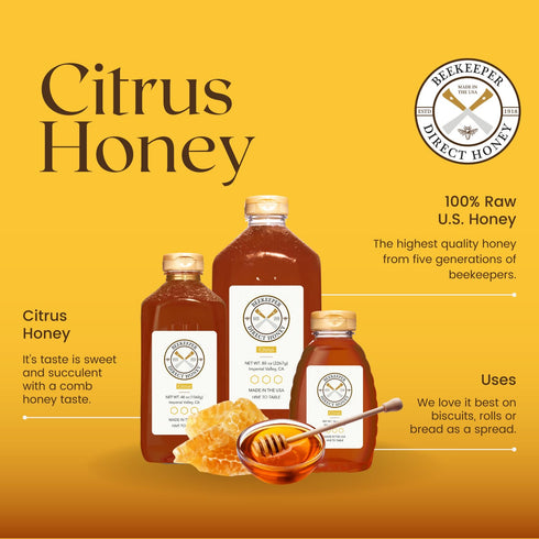 (1lbs Beekeeper Direct Raw Unfiltered Honey - Real Raw Citrus Honey - All Natural Non-GMO Pure Gourmet Honey - Local