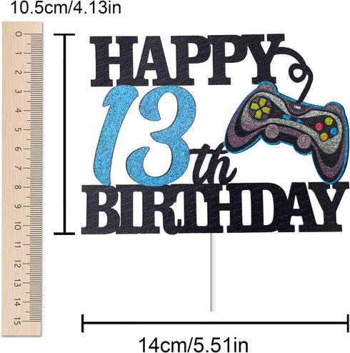 Happy 13th Birthday Video Game Cake Topper - Level 13 Unlocked for Boy's Birthday Decorations