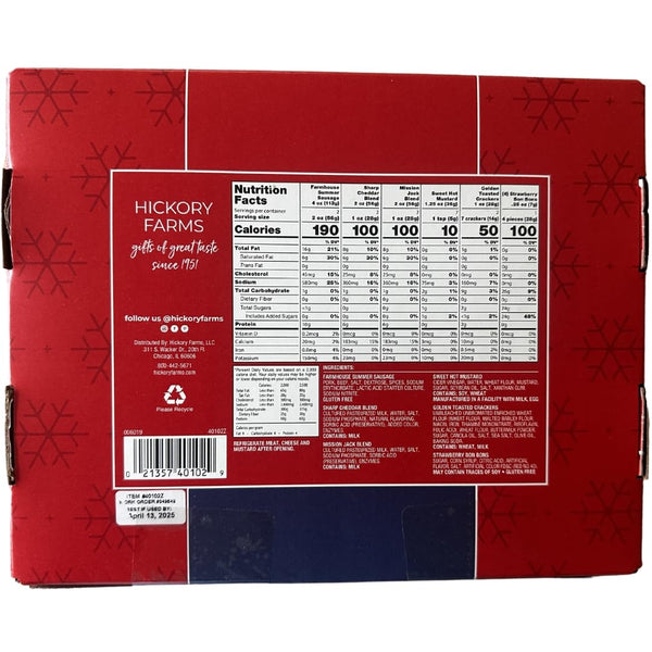 11.25 Oz Hickory Farms Classic Farmhouse Selection Sausage & Cheese Gift Box Charcuterie Gourmet Food Basket