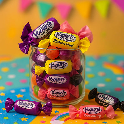 21oz 1.3lbs Pack, Strawberry, Grape & Passion Fruit Yogurt Soft Candy Bag Individually Wrapped Variety Strawberry Grape