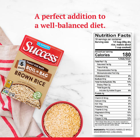 32-Ounce Success Boil-in-Bag Rice, Brown Rice, Quick and Easy Rice Meals, Box