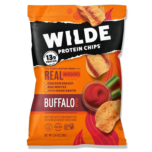 WILDE Buffalo Protein Chips, Thin and Crispy, High Protein, Keto Friendly, 1.34oz Bags (Pack of 8)
