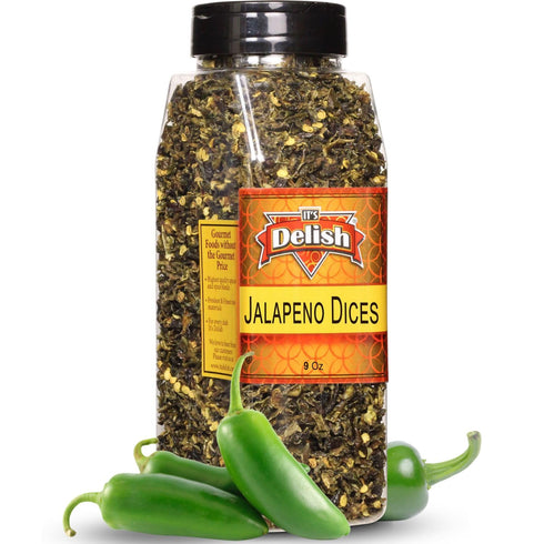 Dried Jalapeno Dices by It's Delish, 9 Oz Large Jar | Dehydrated