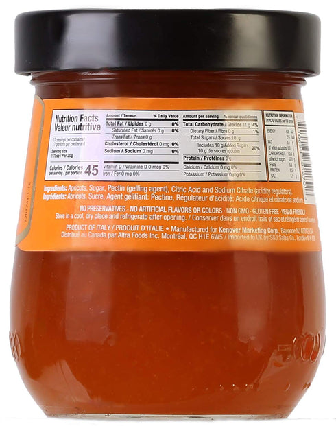 11.64 oz Tuscanini Premium Italian Apricot Preserves, Jar, Spreadable Fruit Jam, No High Fructose Corn Syrup, No