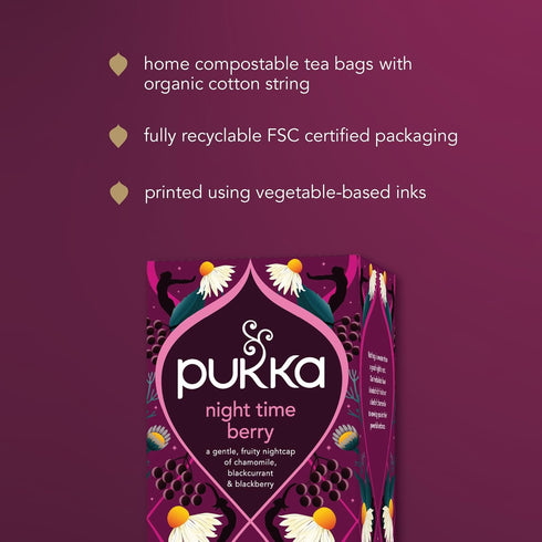 Set 80 (20ct Pack 4) Pukka Night Time Berry Organic Herbal Tea, Soothing Infusion With Chamomile, Lavender