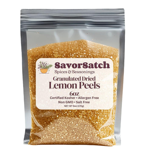 SavorSatch Lemon Peel Granules - 6oz Resealable Pouch | Certified Kosher, GMO-Free, Allergen-Free