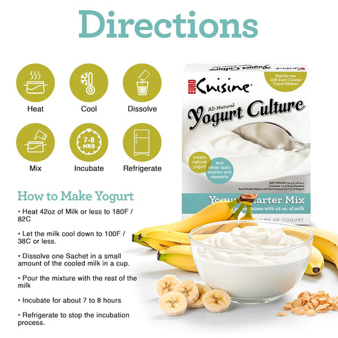 RI1020 Euro Cuisine All Natural Yogurt Culture Starter Perfect for Dairy Free, Whole Milk, Protein Yogurt Probiotic