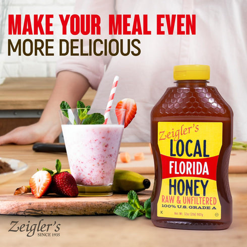32 Oz 100% Packed Zeigler's Florida Local Honey, Pure, Raw & Unfiltered Honey All-Natural, with Nutrients Great