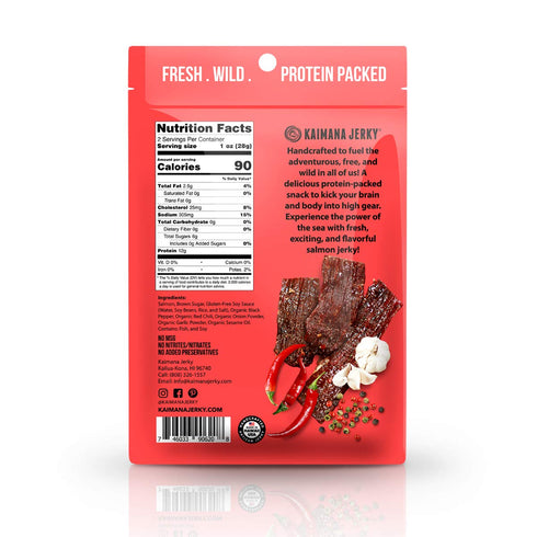 Omega-3 2oz Pack Kaimana Jerky Wild Caught Salmon Jerky - Organic Gourmet Dried Fish Strips Rich in & Protein