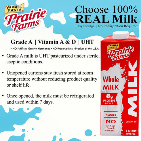 Prairie Farms Dairy 1 (1 Pack) Prairie Farms Whole Milk, Shelf Stable, Boxed & Ultra Pasteurized (UHT), Vitamin D White